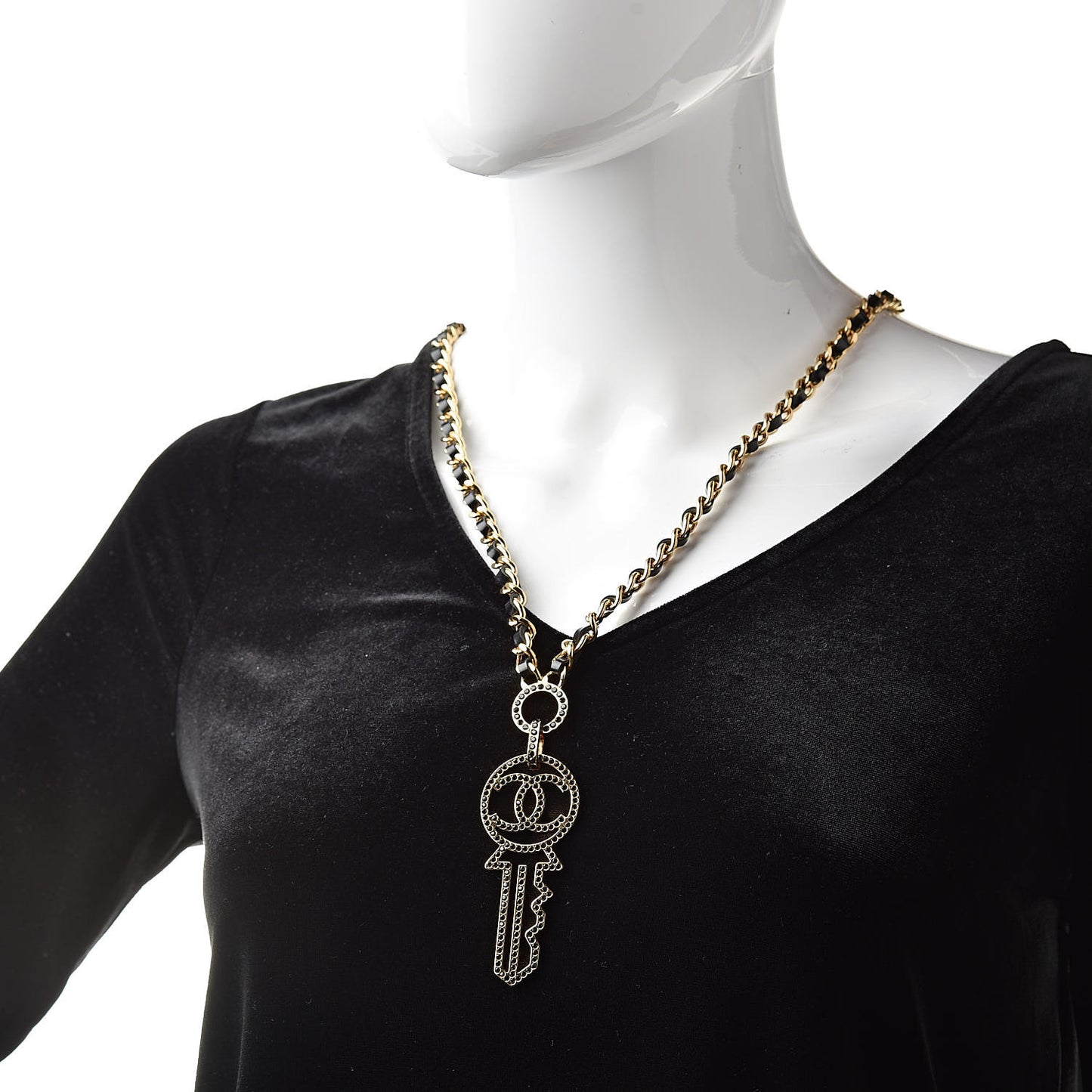 Patent Crystal Key Necklace Gold Black
