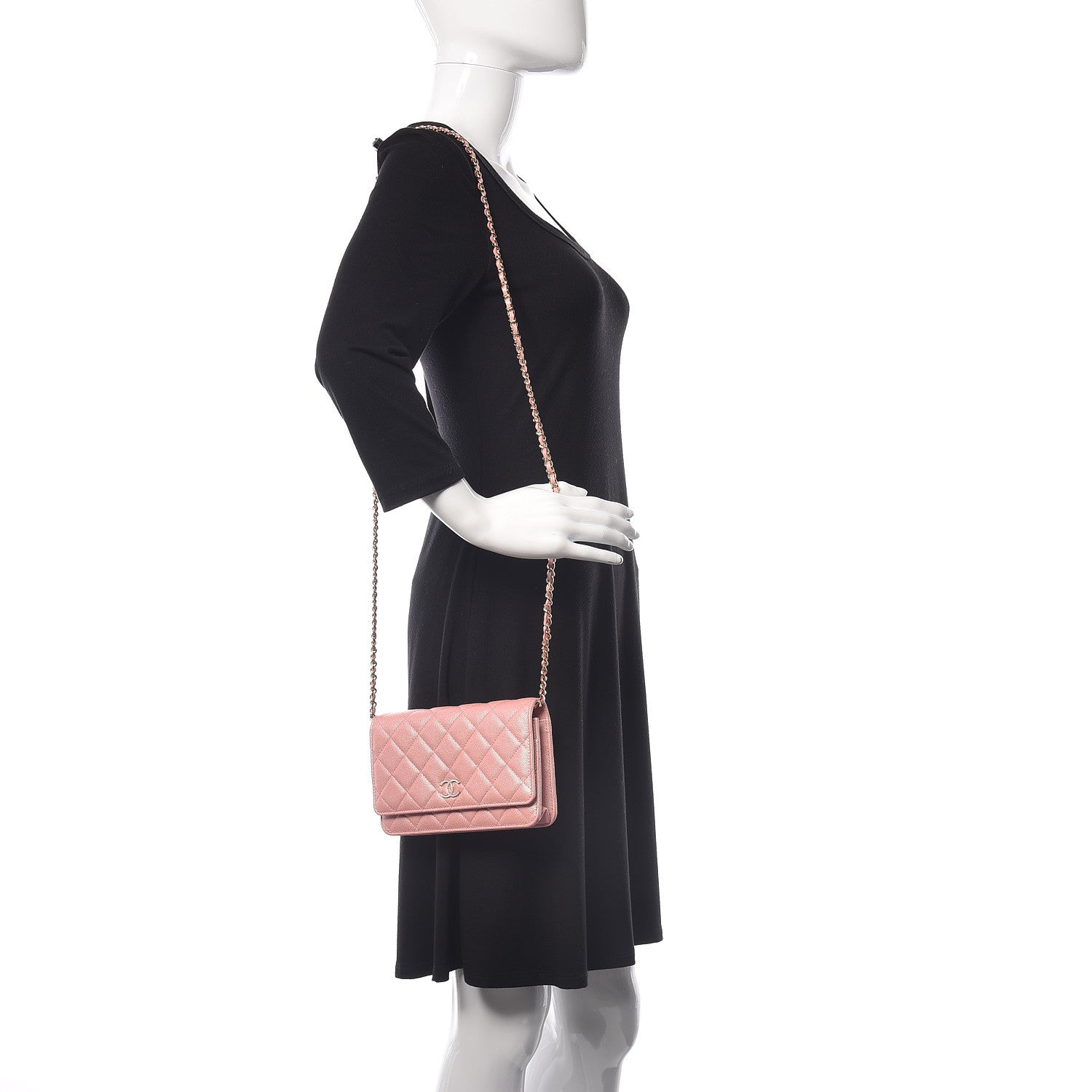 Chanel Iridescent Caviar Quilted Wallet on Chain WOC Rose Pink 2 of 11