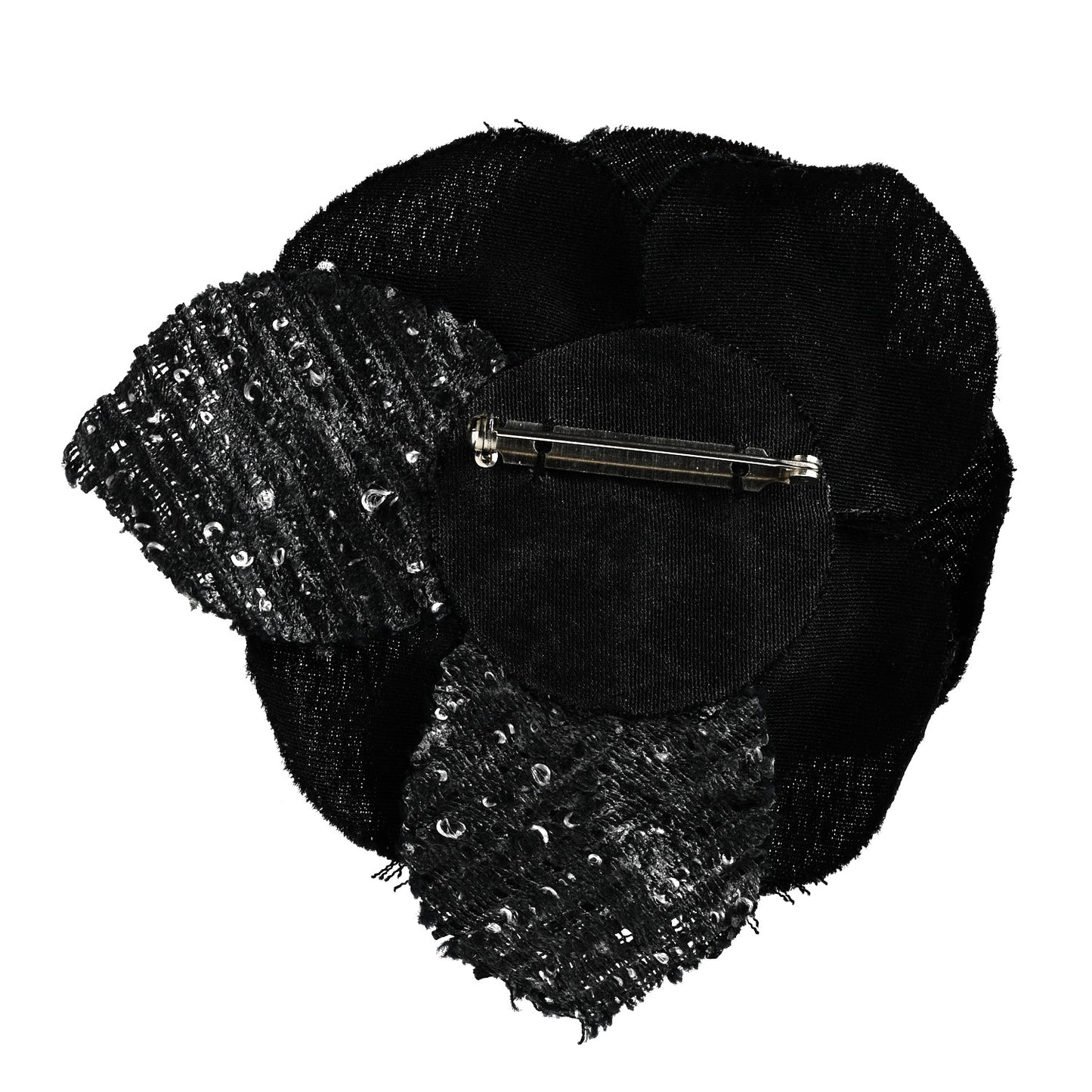 Tweed Camellia Pin Brooch Black