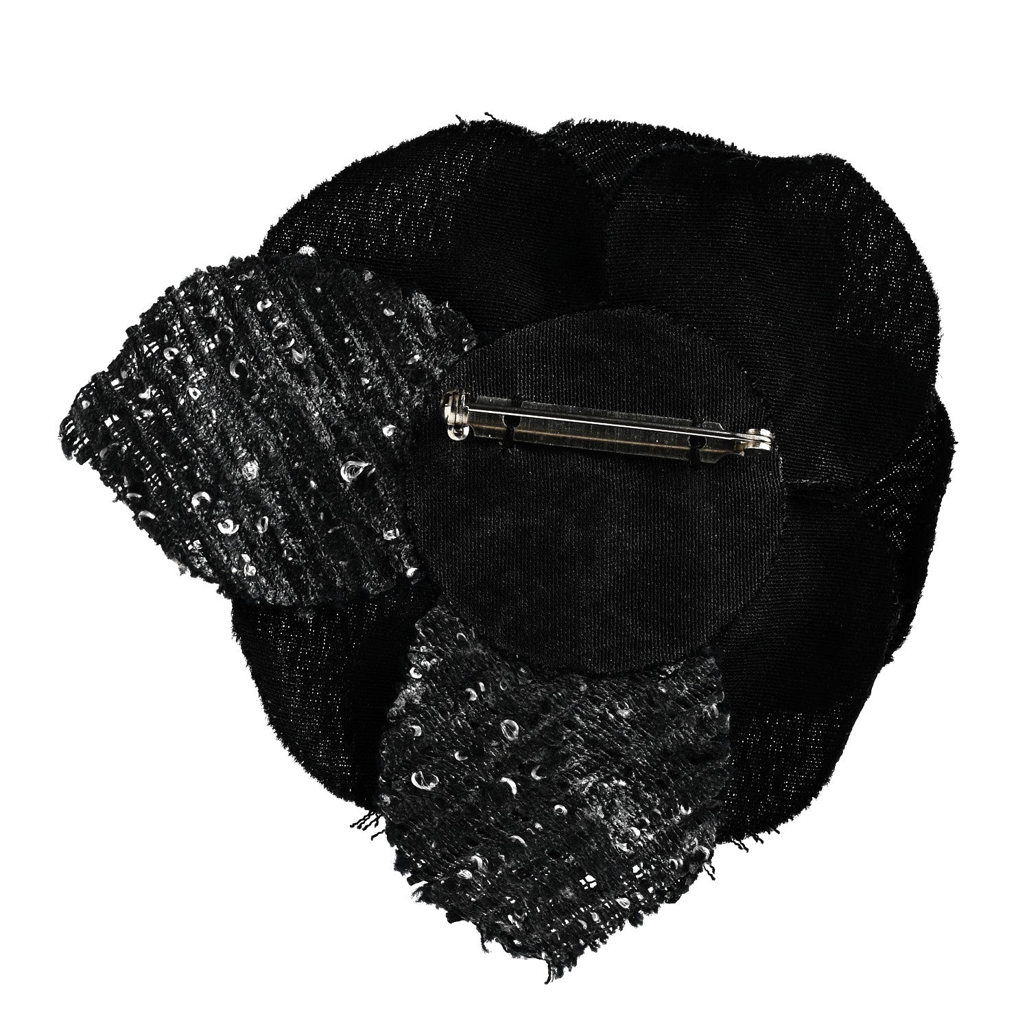 Chanel Tweed Camellia Pin Brooch Black 3 of 4