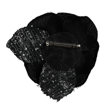 Chanel Tweed Camellia Pin Brooch Black 3 of 4