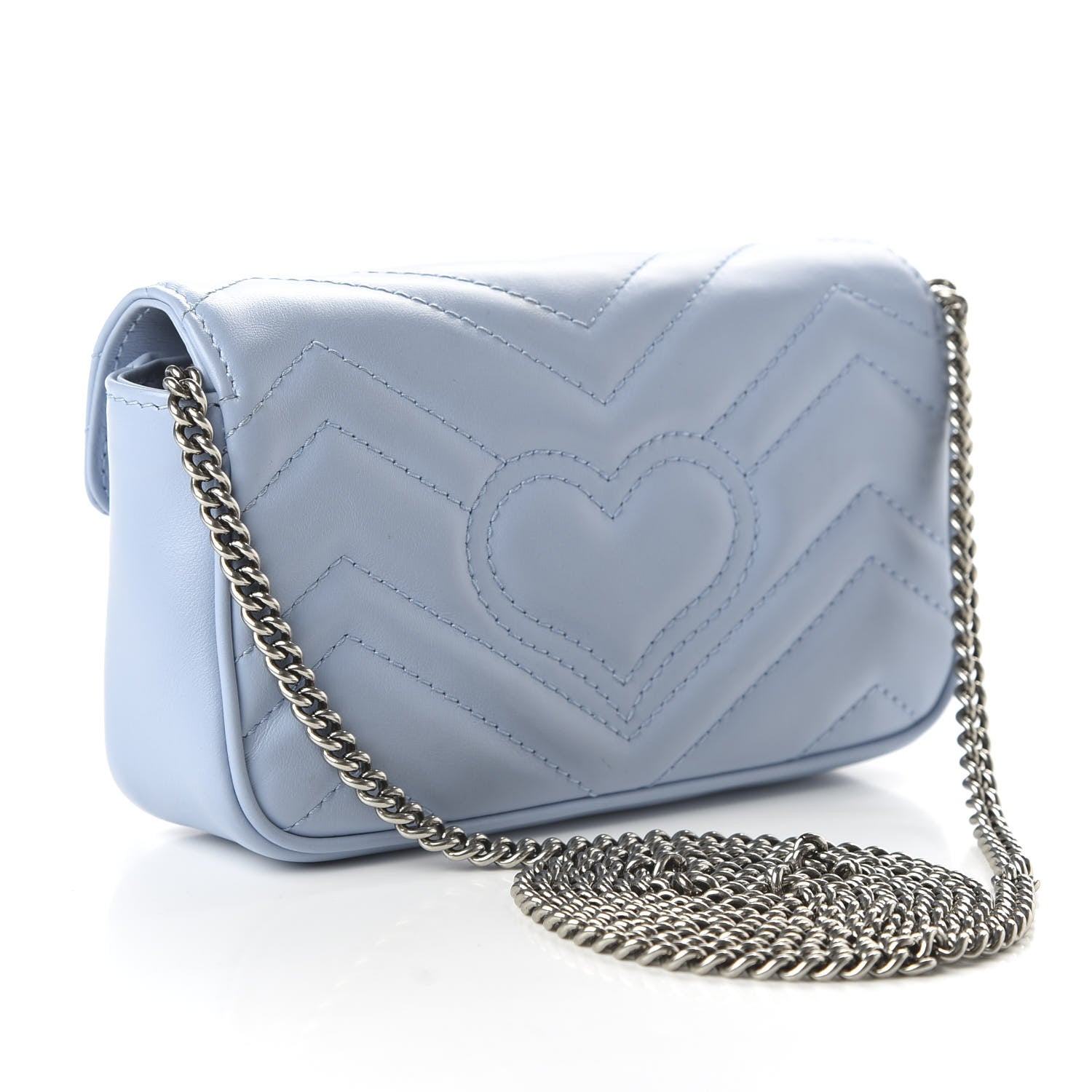 Gucci Calfskin Matelasse Super Mini GG Marmont Shoulder Bag Porcelain Light Blue 3 of 11