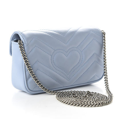 Gucci Calfskin Matelasse Super Mini GG Marmont Shoulder Bag Porcelain Light Blue 3 of 11