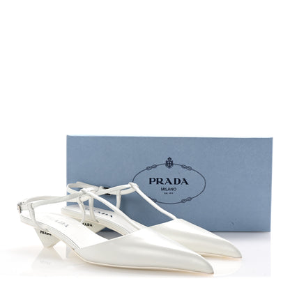 Prada Calfskin T Strap Slingback Pumps 39 White 9 of 9