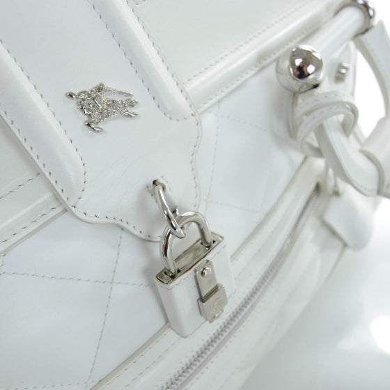 Leather Quilted Large Manor Tote White