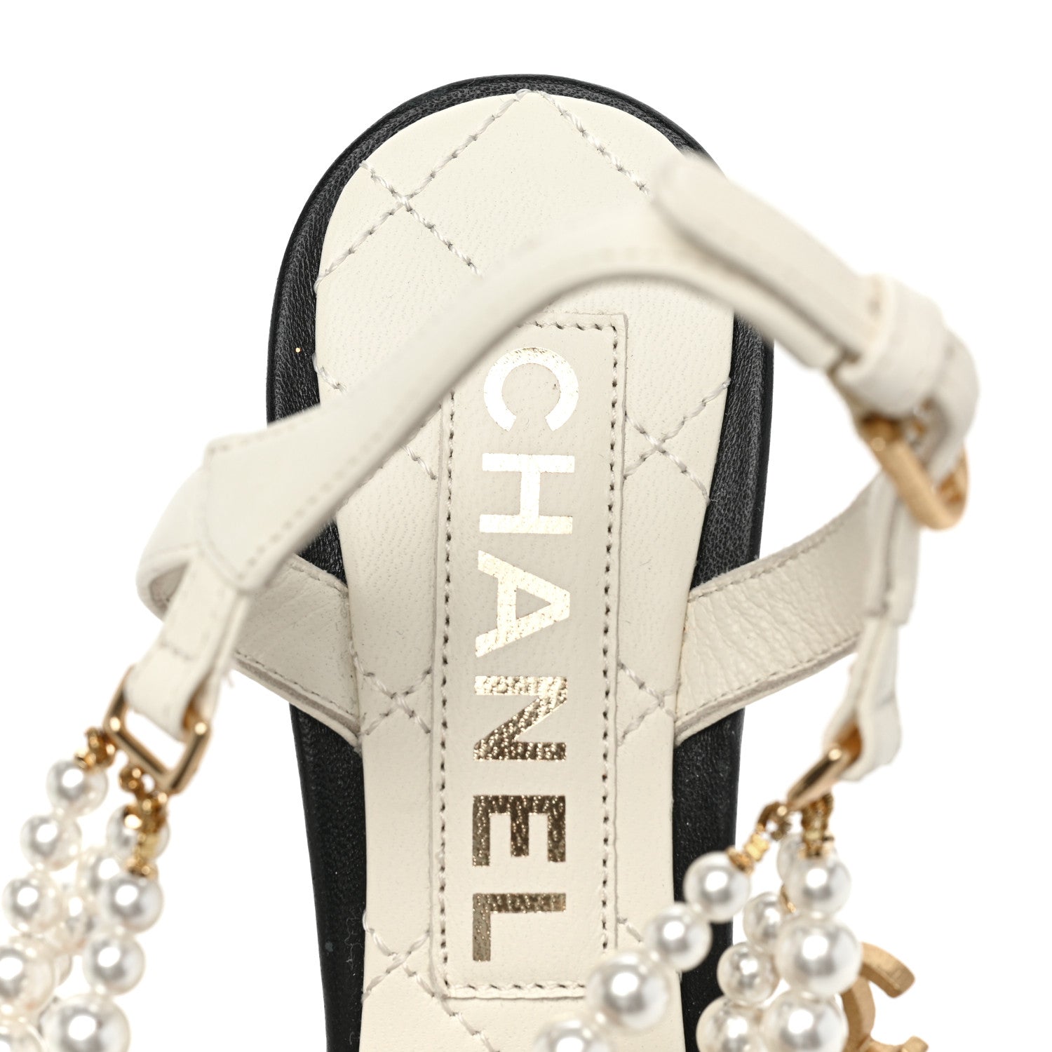 Chanel Lambskin Grosgrain Cap Toe Pearl Slingbacks Pumps 37 Ivory Black 7 of 8