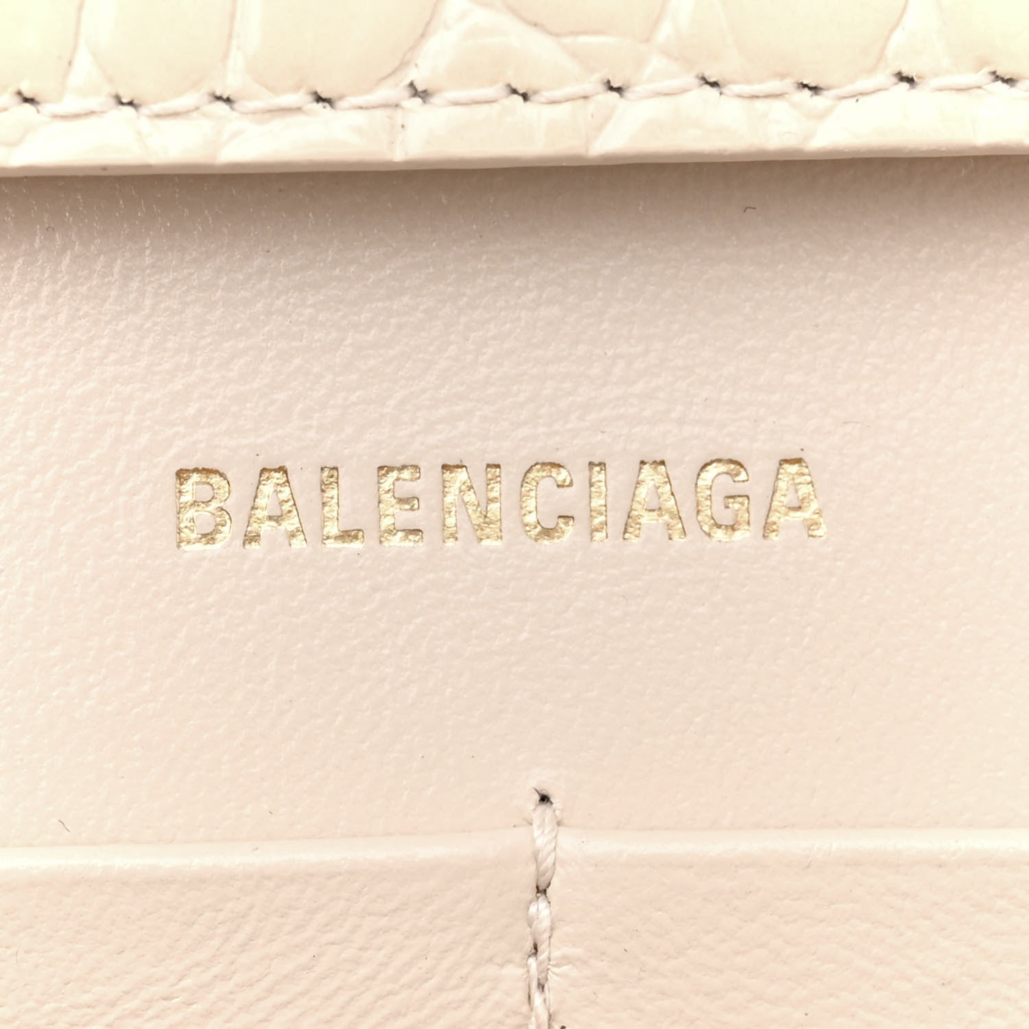 Balenciaga Shiny Calfskin Crocodile Embossed Hourglass Chain Bag Cream 6 of 11