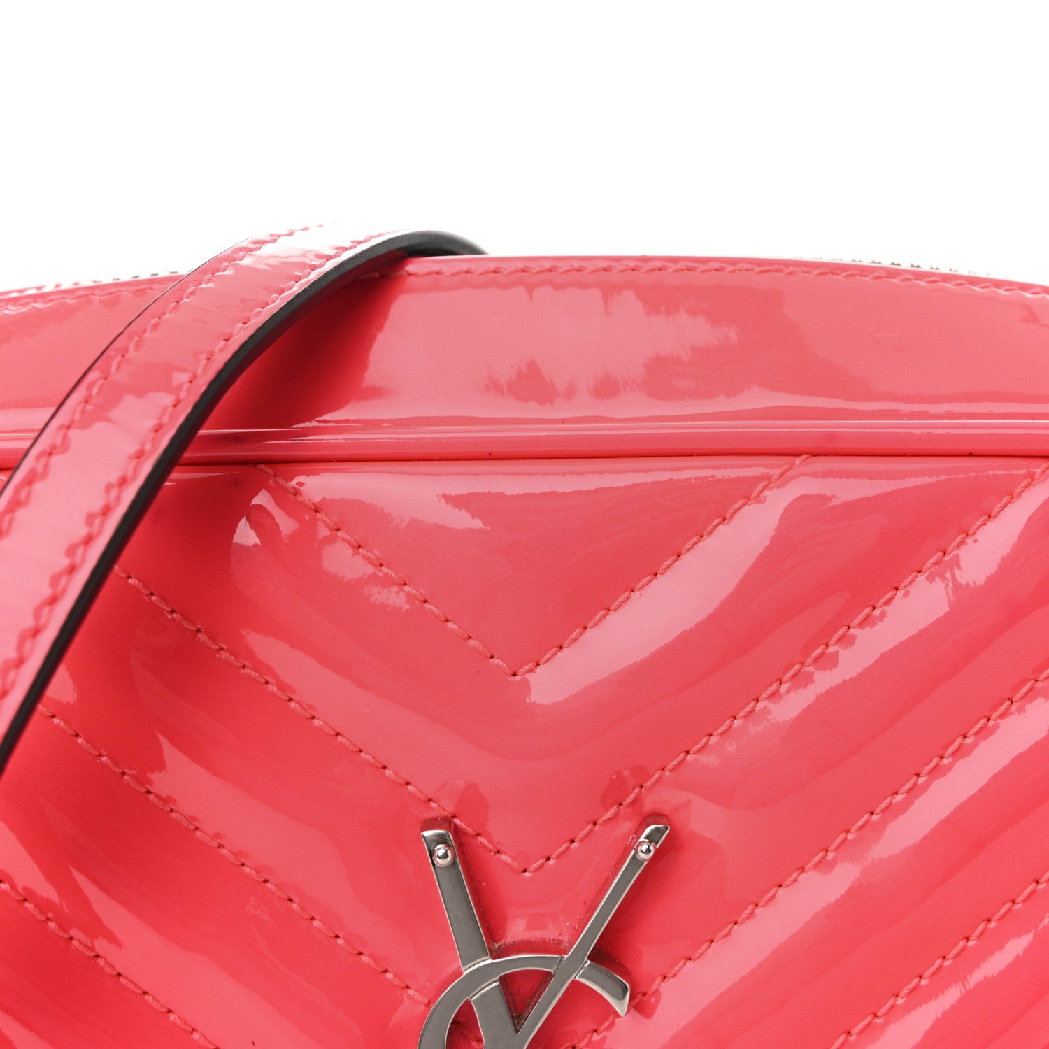 Saint Laurent Patent Calfskin Matelasse Monogram Lou Camera Bag Neon Pink 7 of 9