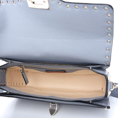 Valentino Garavani Pebbled Calfskin Medium Rockstud Flap Saddle Bag Stone 5 of 9
