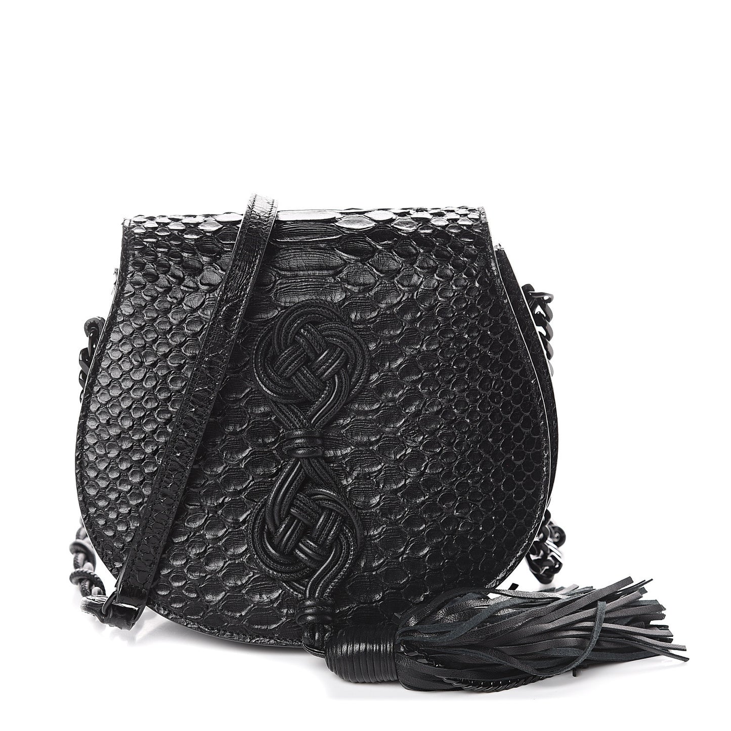 Python Calfskin Embossed Passementerie Chain Bag Black