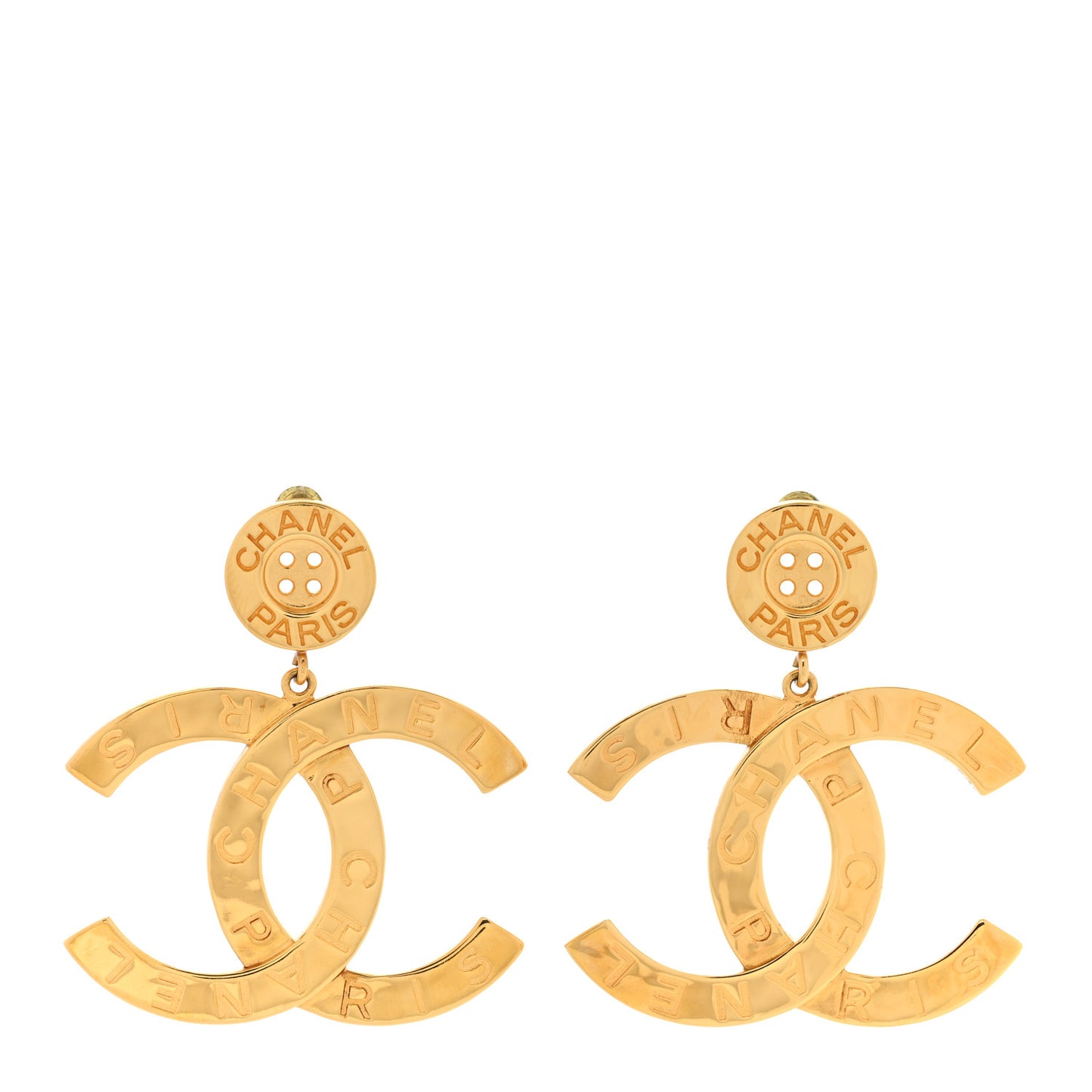Metal Large Paris Button Earrings Gold
