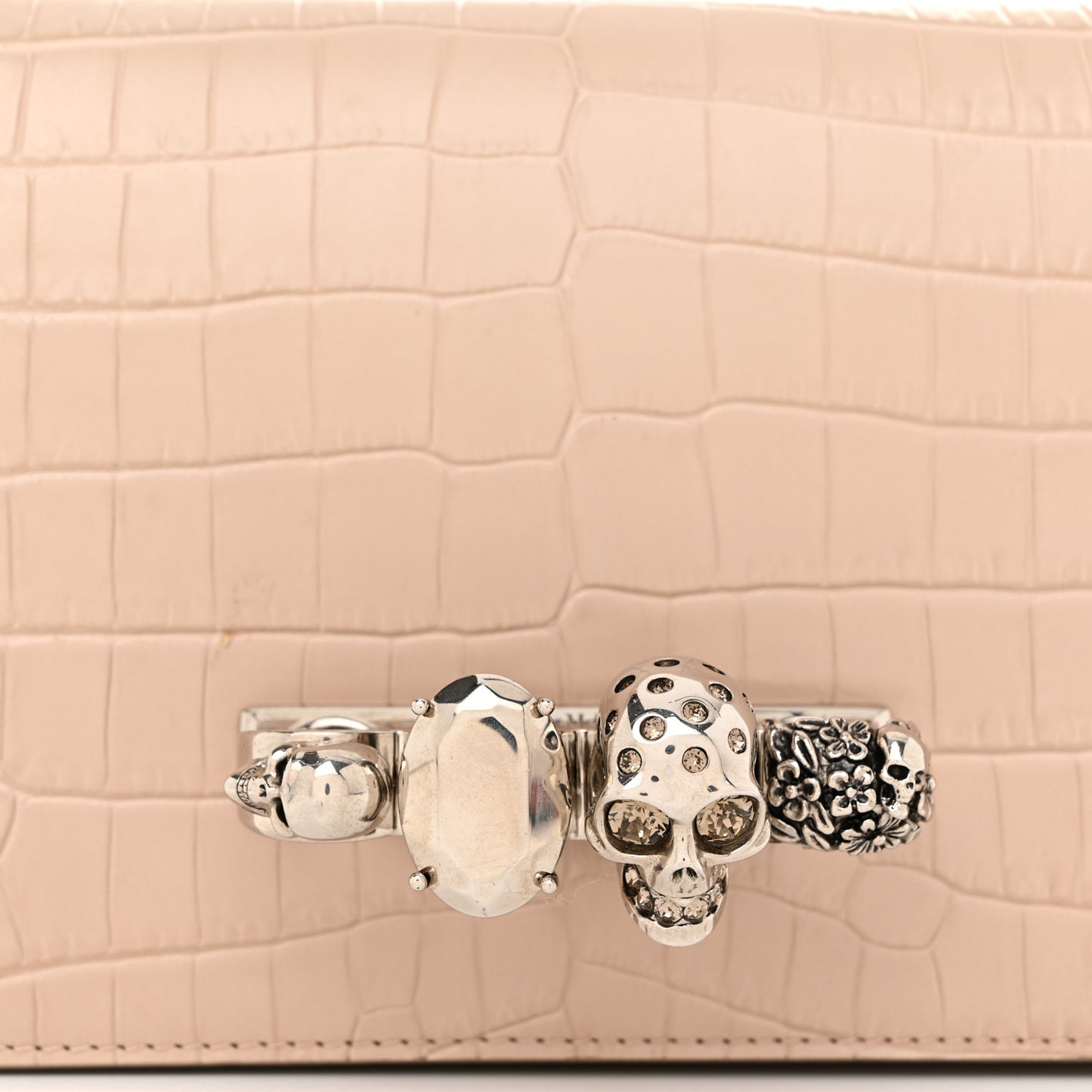 Shiny Crocodile Embossed Jeweled Satchel Sand