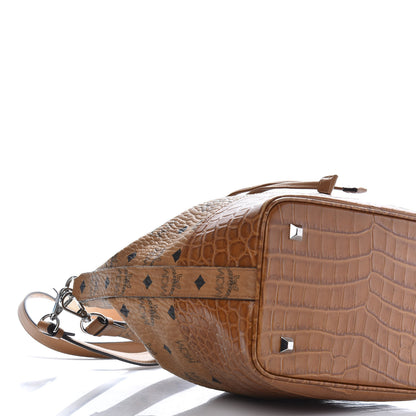 MCM Visetos Crocodile Embossed Geonautic Bucket Bag Cognac 6 of 11