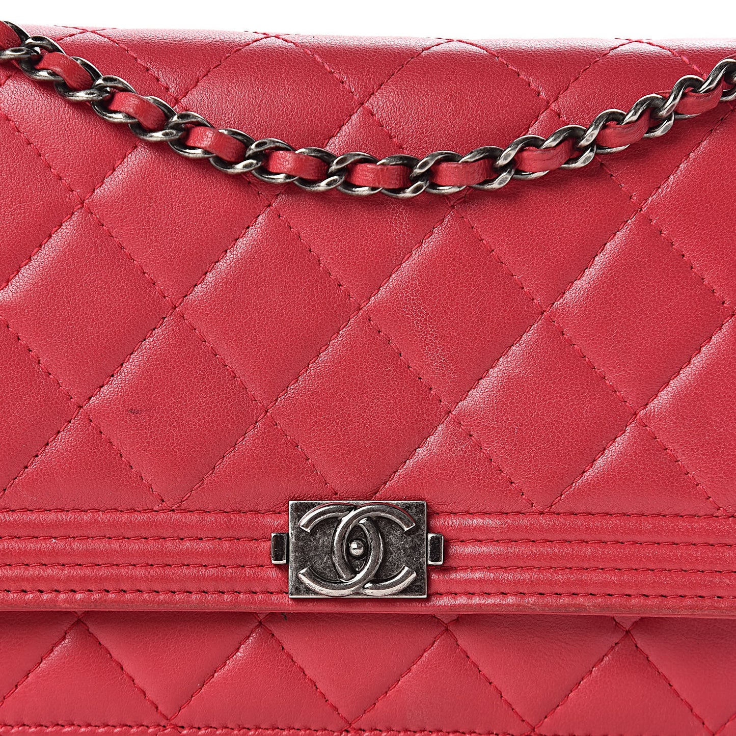 Calfskin Quilted Boy Wallet On Chain WOC Red