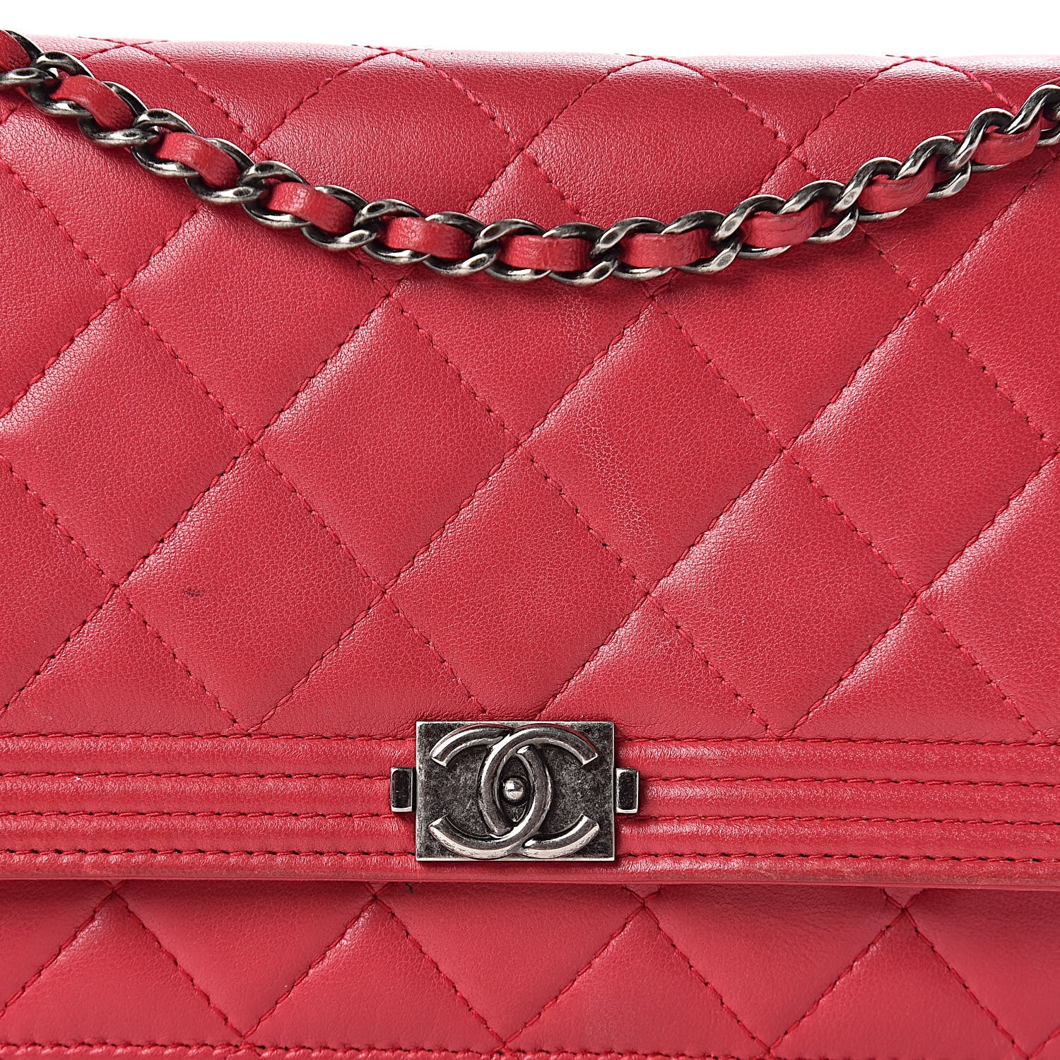 Chanel Calfskin Quilted Boy Wallet On Chain WOC Red 8 of 22