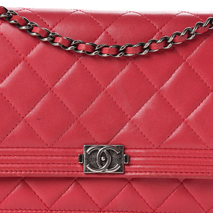 Chanel Calfskin Quilted Boy Wallet On Chain WOC Red 8 of 22