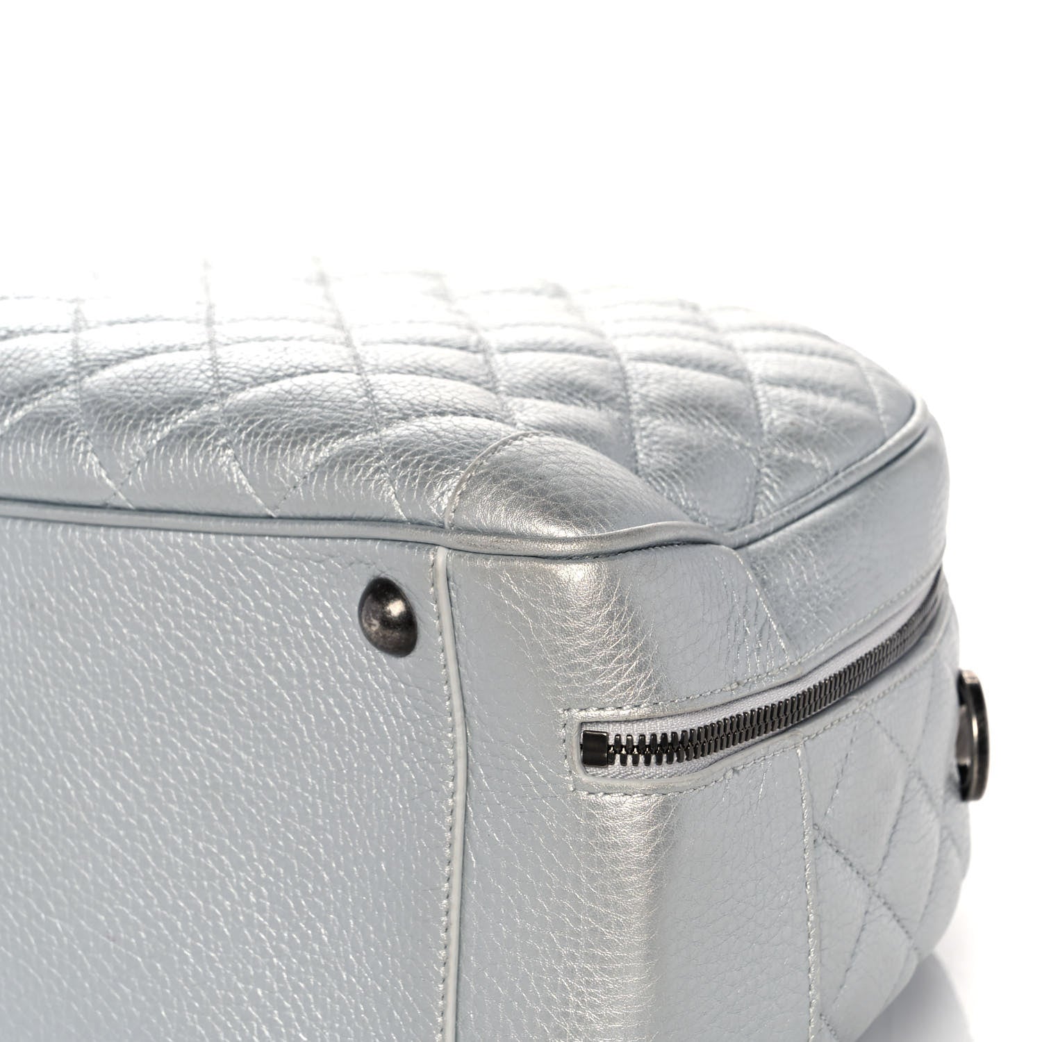 Chanel Metallic Calfskin Quilted Medium Airlines Round Trip Bowling Bag Silver 9 of 14