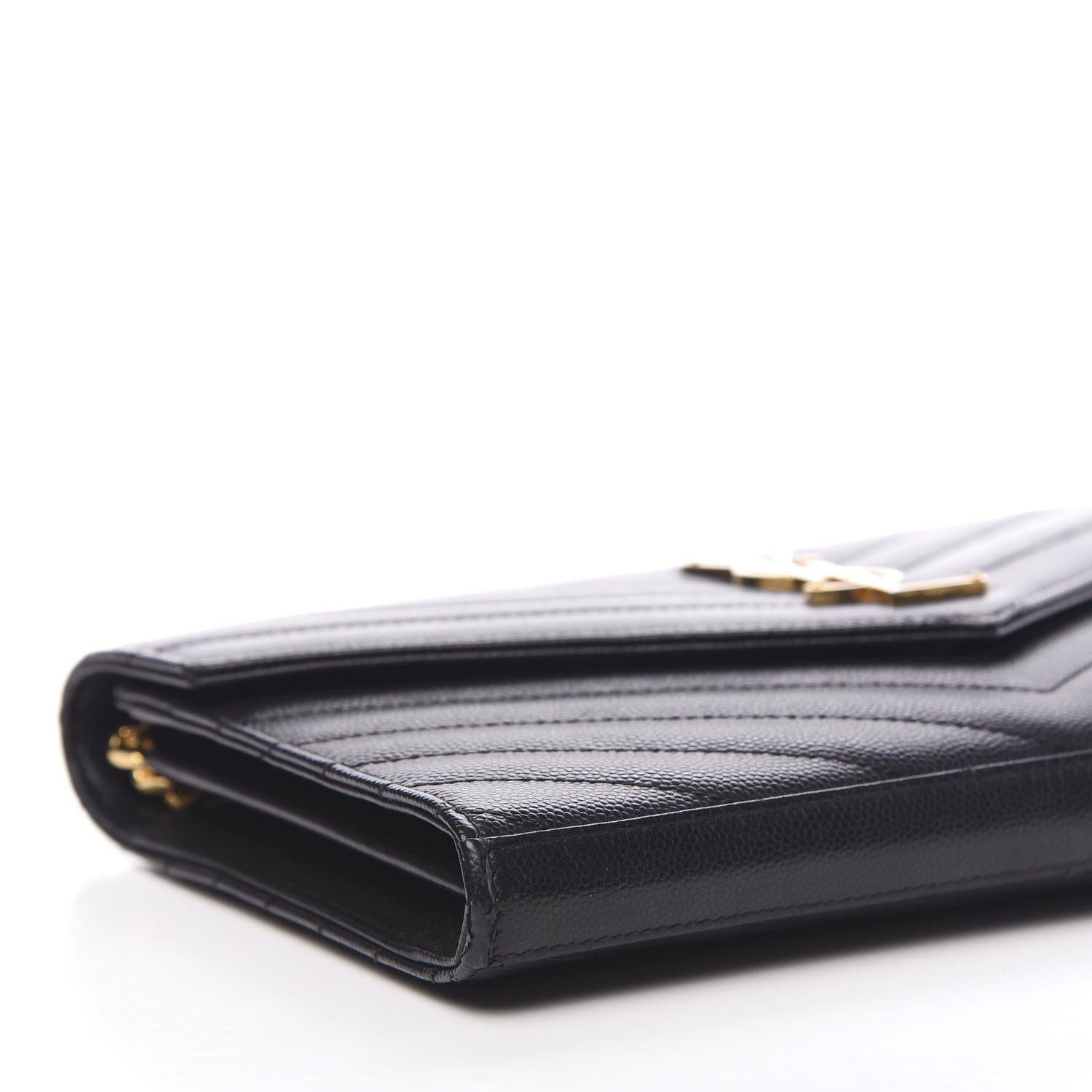 Saint Laurent Grain De Poudre Matelasse Chevron Monogram Chain Wallet Black 7 of 10