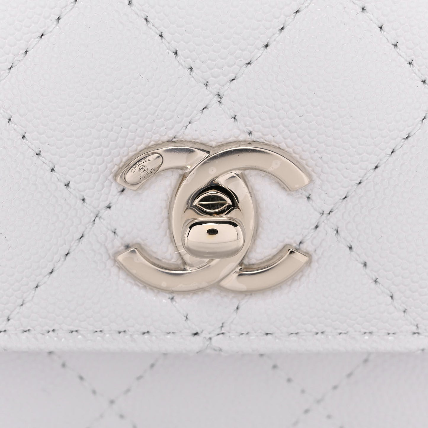 Caviar Quilted Mini Coco Handle Flap White