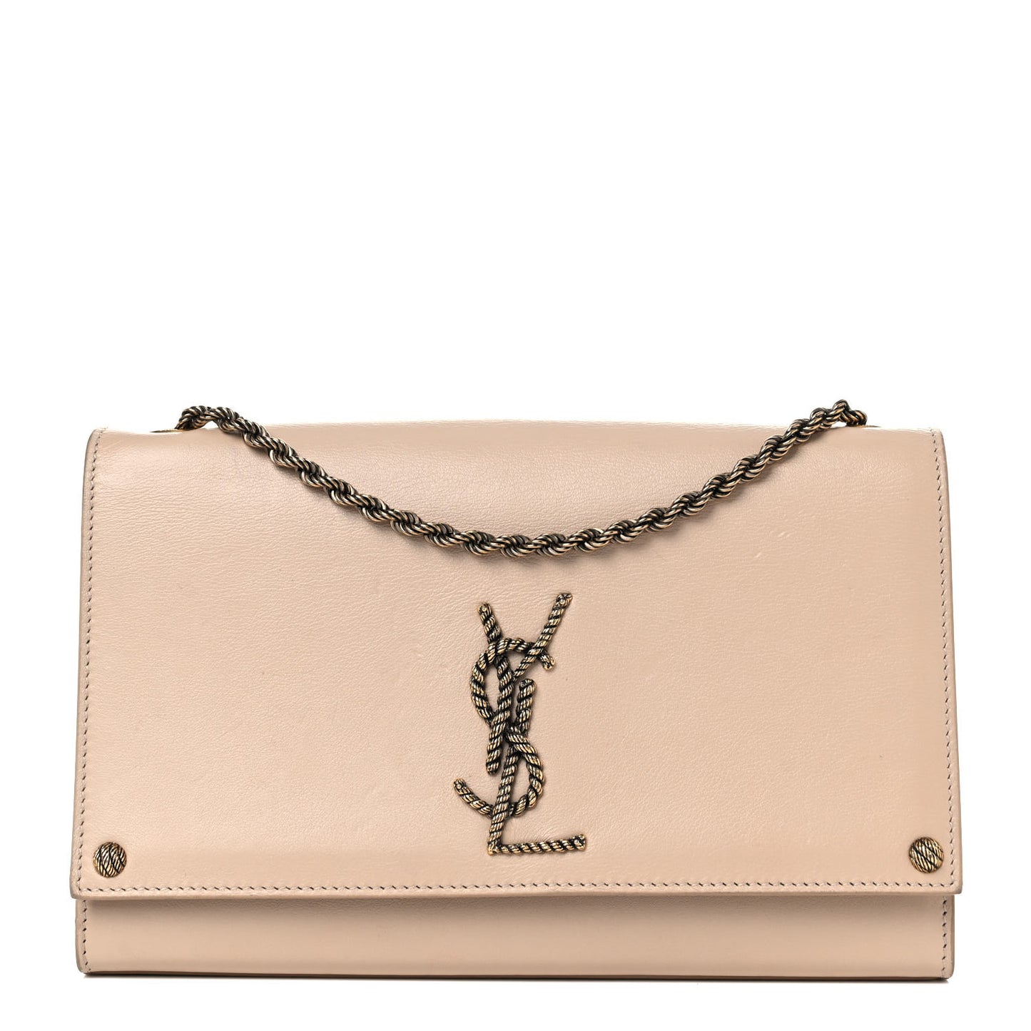 Smooth Calfskin Medium Braided Monogram Kate Satchel Nude Powder