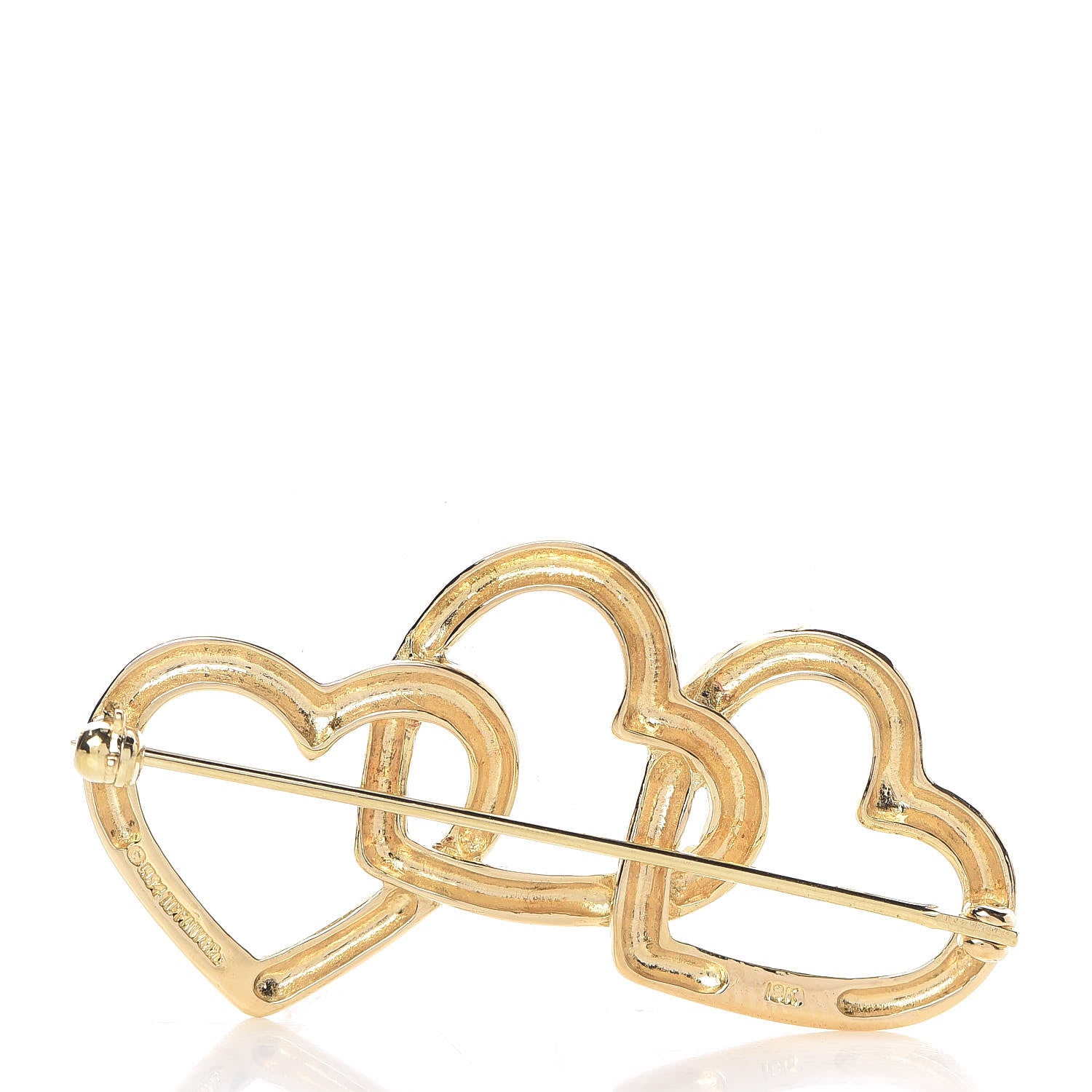 Tiffany 18K Yellow Gold Triple Heart Brooch Pin 3 of 4