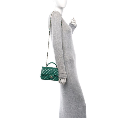 Chanel Lambskin Quilted Mini Top Handle Rectangular Flap Green 2 of 10