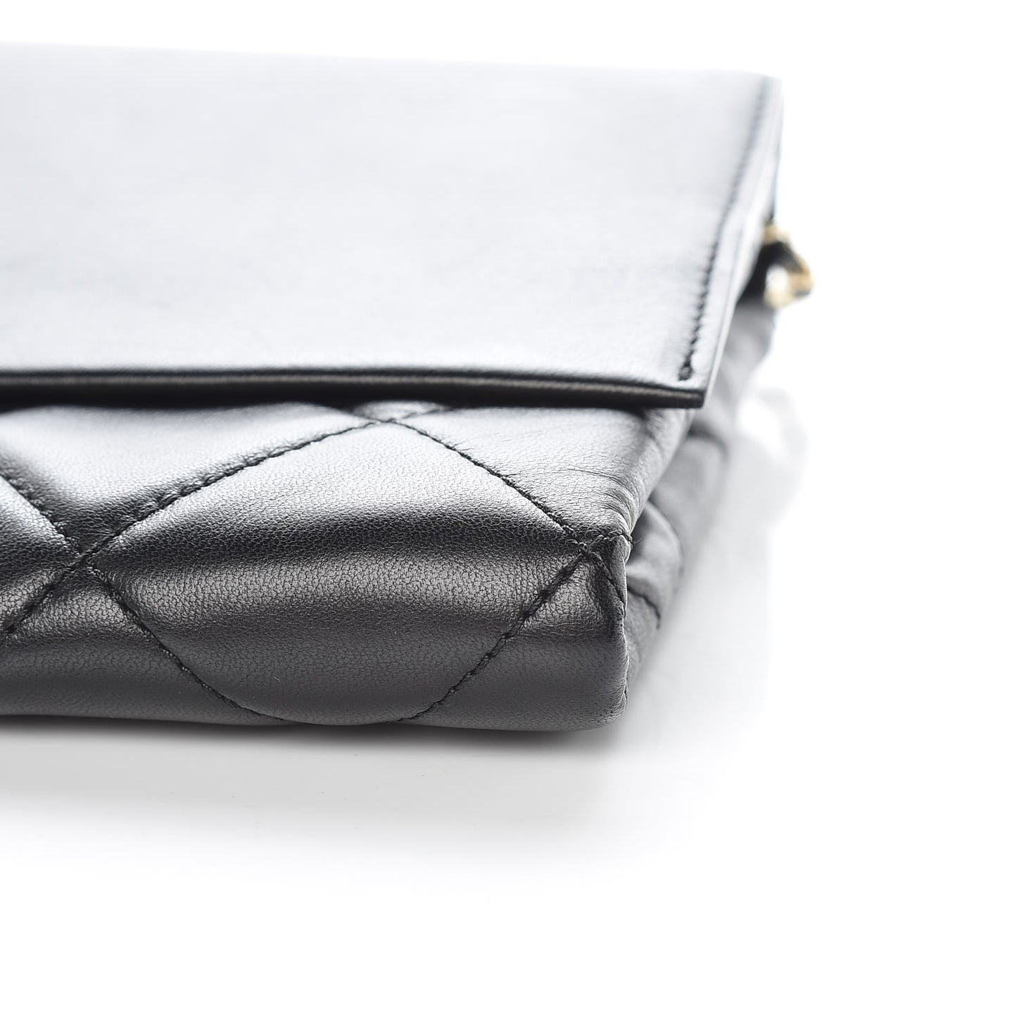 Lambskin Quilted Retro Label Clutch Black