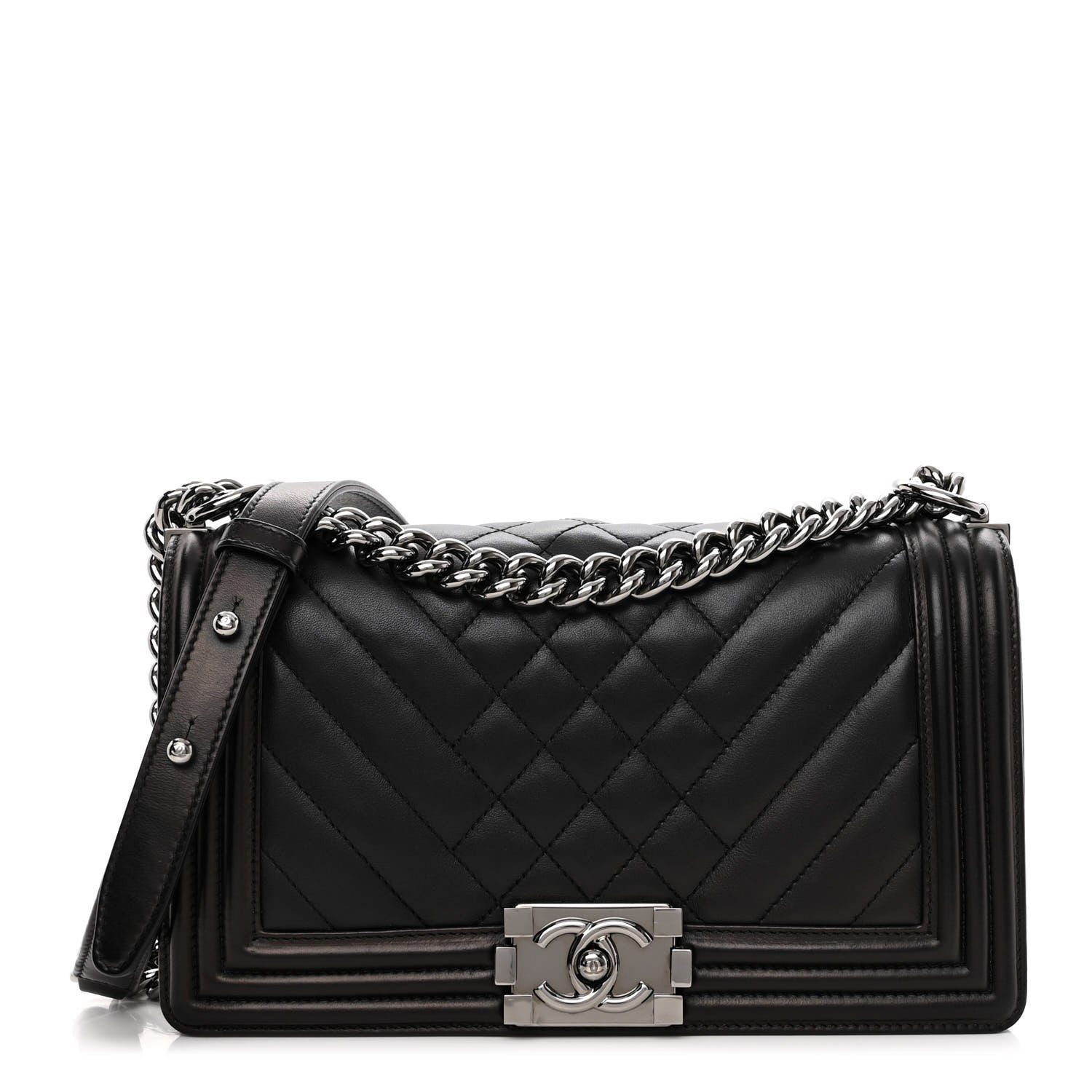 Chanel Calfskin Chevron Quilted Medium Boy Flap Black 1 of 10