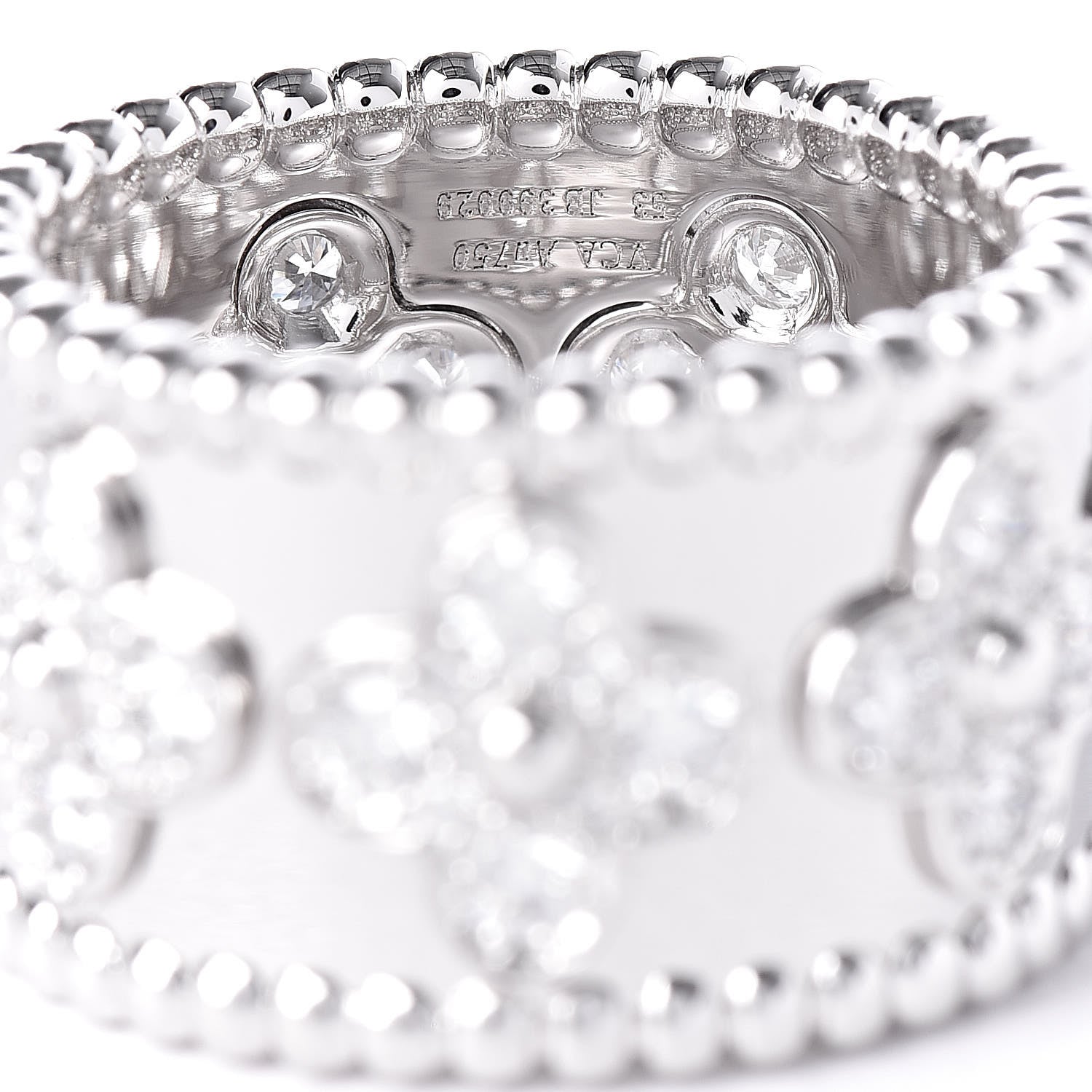 Van Cleef & Arpels 18K White Gold Diamond Perlee Clover Band Ring 53 6.5 4 of 4