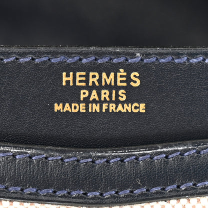 Hermes Toile Vache Calfskin Lydie Clutch Natural Bleu Marine 6 of 12
