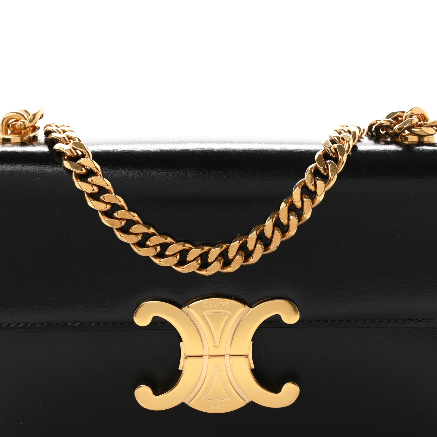 Celine Shiny Calfskin Triomphe Chain Shoulder Bag Black 8 of 10