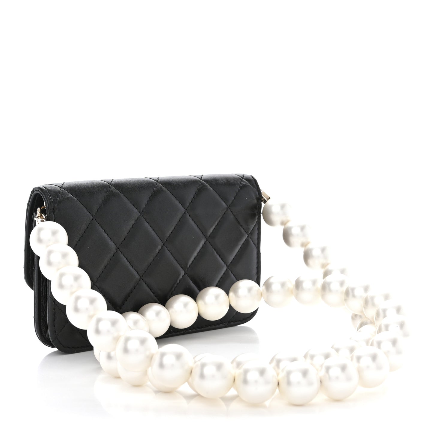 Calfskin Quilted Mini Maxi Pearls Wallet On Chain WOC Black