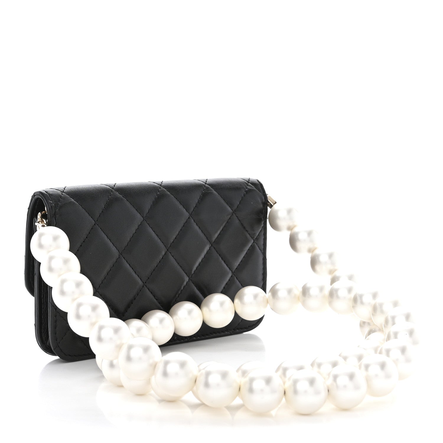 Chanel Calfskin Quilted Mini Maxi Pearls Wallet On Chain WOC Black 3 of 12