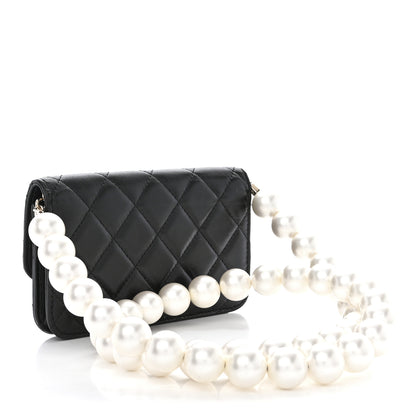 Chanel Calfskin Quilted Mini Maxi Pearls Wallet On Chain WOC Black 3 of 12