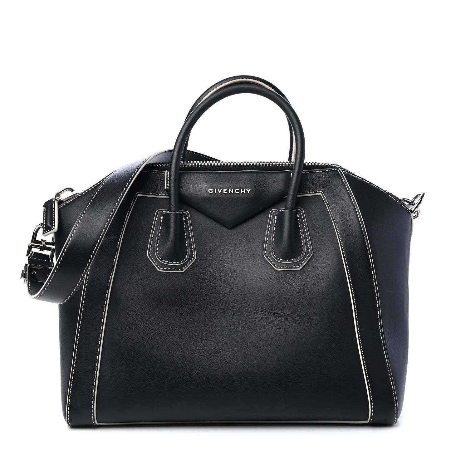 Calfskin Contrast Stitched Medium Antigona Black