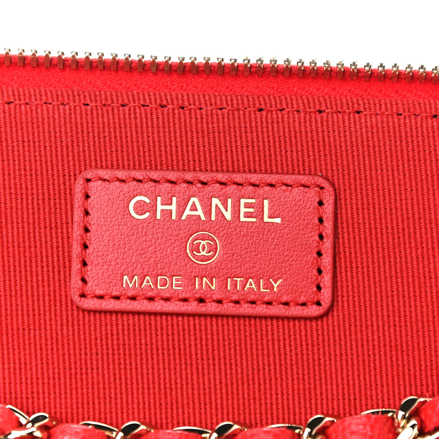 Caviar Quilted Small Vanity Case With Chain Red