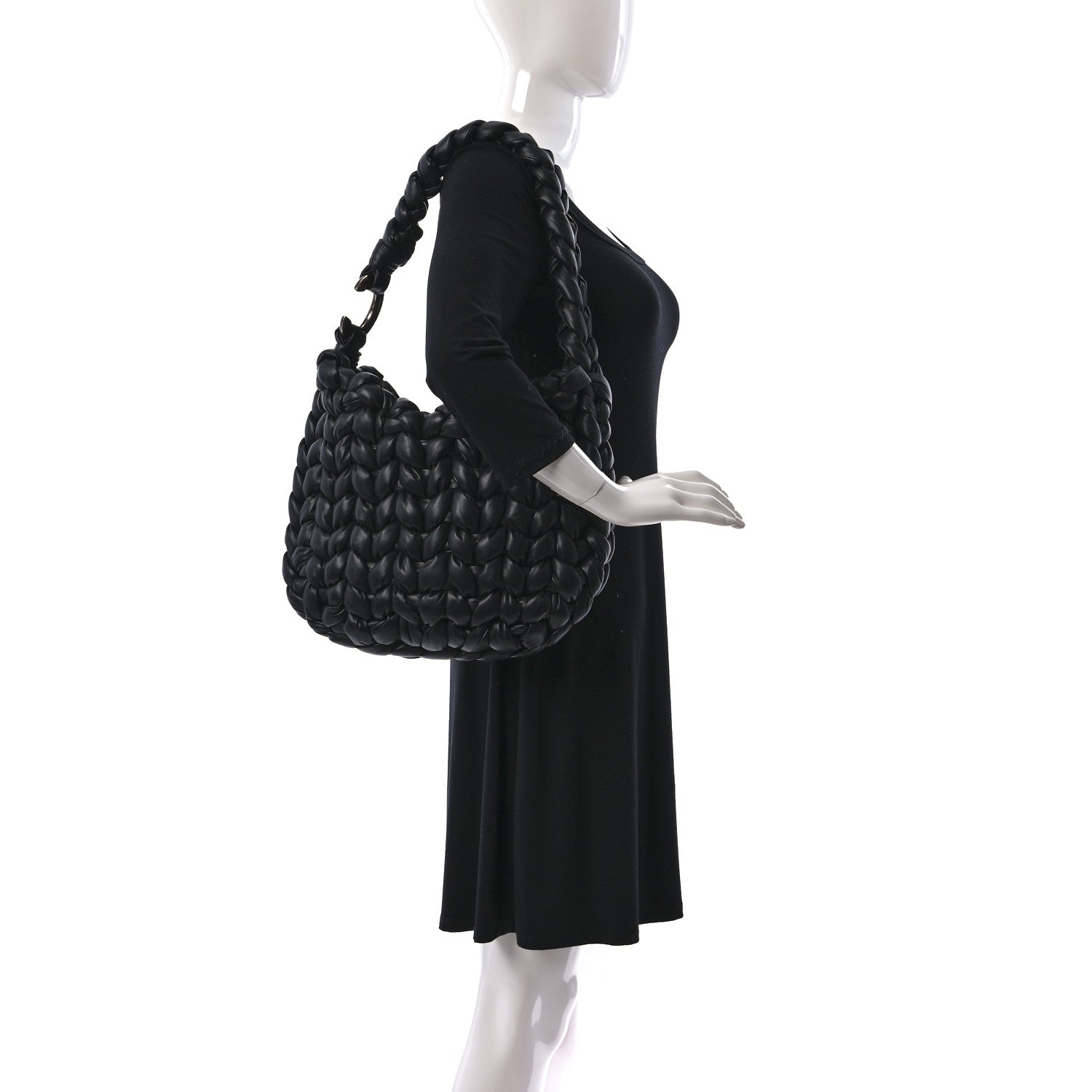 Chloe Lambskin Woven Wooden C Shoulder Bag Black 2 of 10