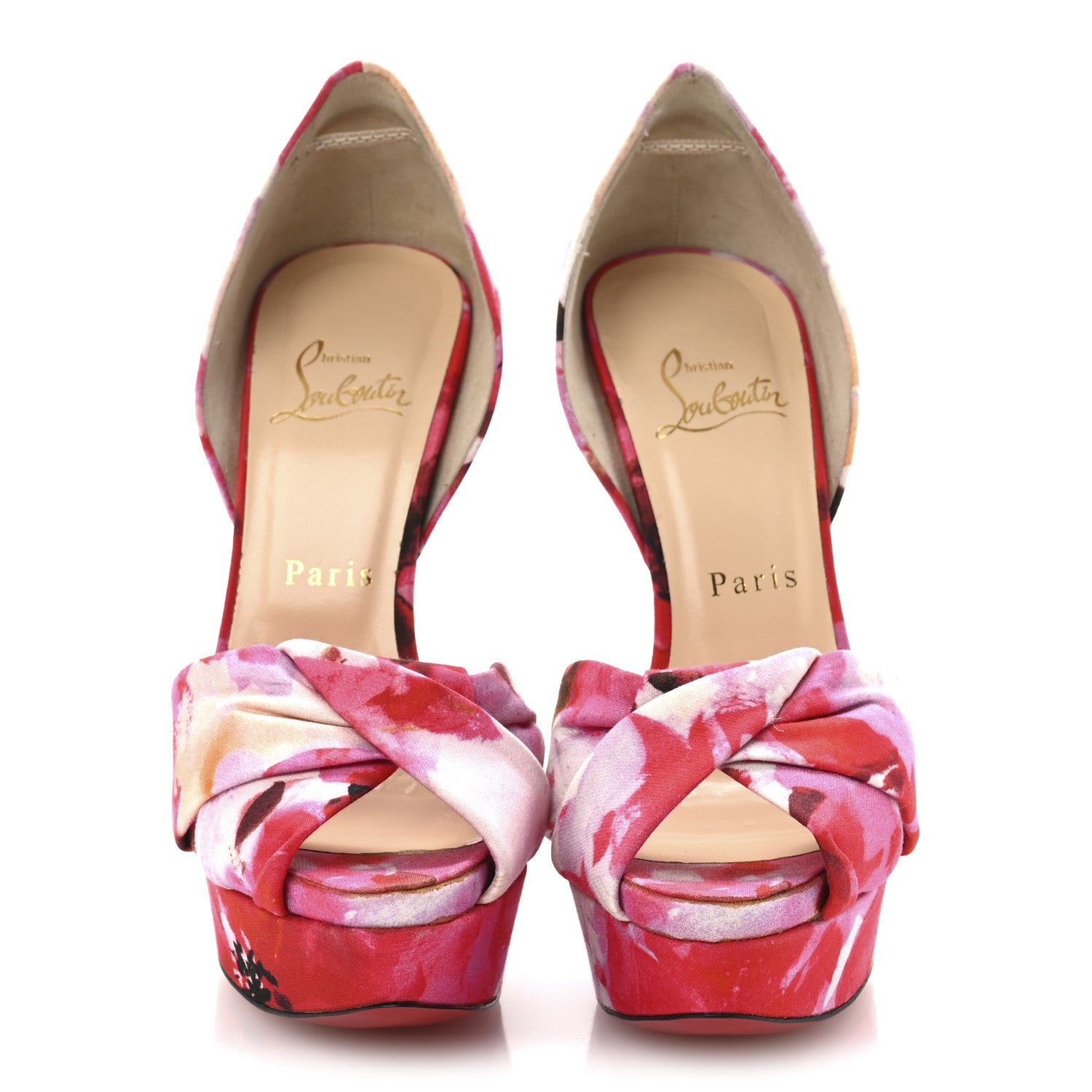 Christian Louboutin Fabric Volpi Popi Peep Toe 150 Platform Sandals 37.5 Pink 3 of 9