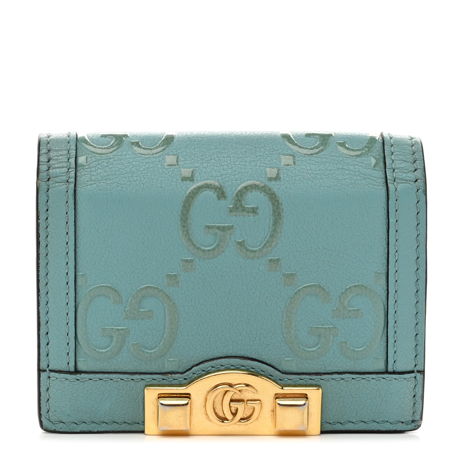 Gucci Wonka Grain Calfskin GG Monogram Embossed Card Case Wallet Dusty Azure 1 of 9