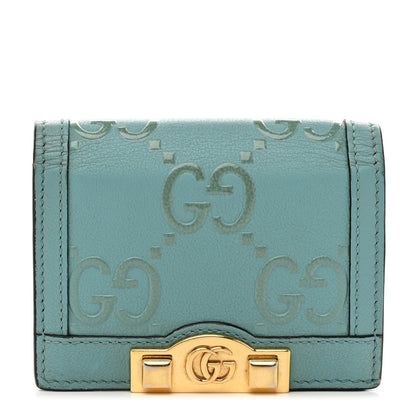 Gucci Wonka Grain Calfskin GG Monogram Embossed Card Case Wallet Dusty Azure 1 of 9