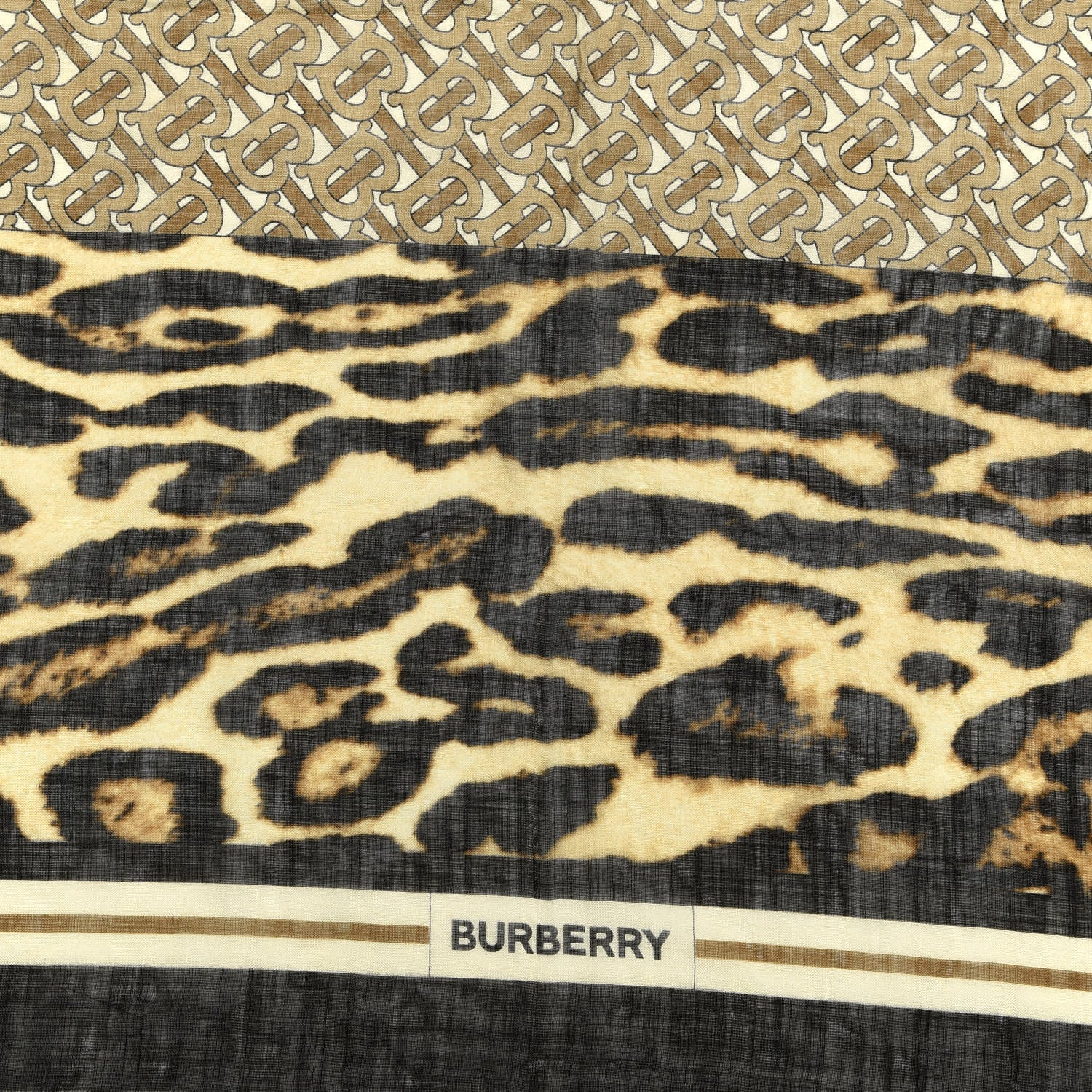 Burberry Silk Gauze Leopard TB Square Scarf Archive Beige 2 of 3