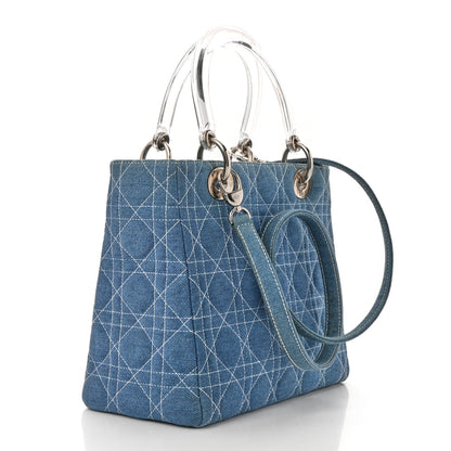 Christian Dior Denim Cannage Medium Lady Dior Light Blue 3 of 11