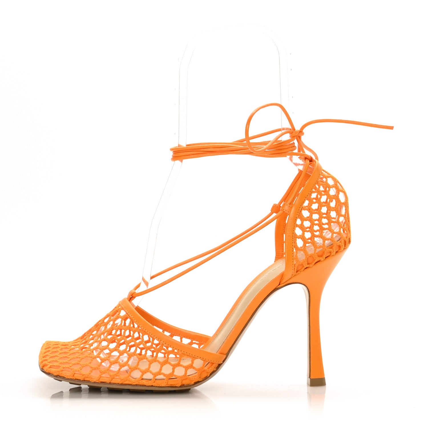 Bottega Veneta Mesh Nappa Stretch Ankle Tie Sandals 41.5 Tangerine 1 of 7