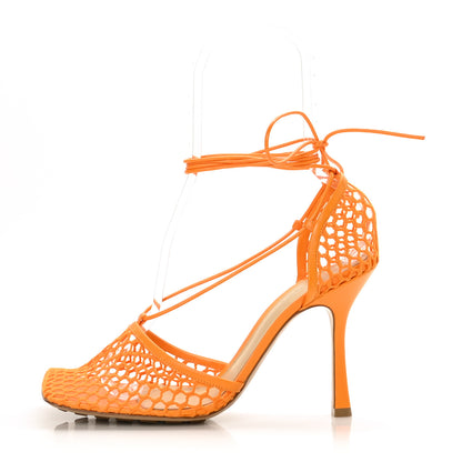 Bottega Veneta Mesh Nappa Stretch Ankle Tie Sandals 41.5 Tangerine 1 of 7