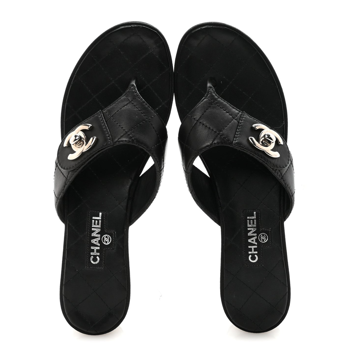 Lambskin Quilted Turnlock CC Platform Thong Sandals 39 Black