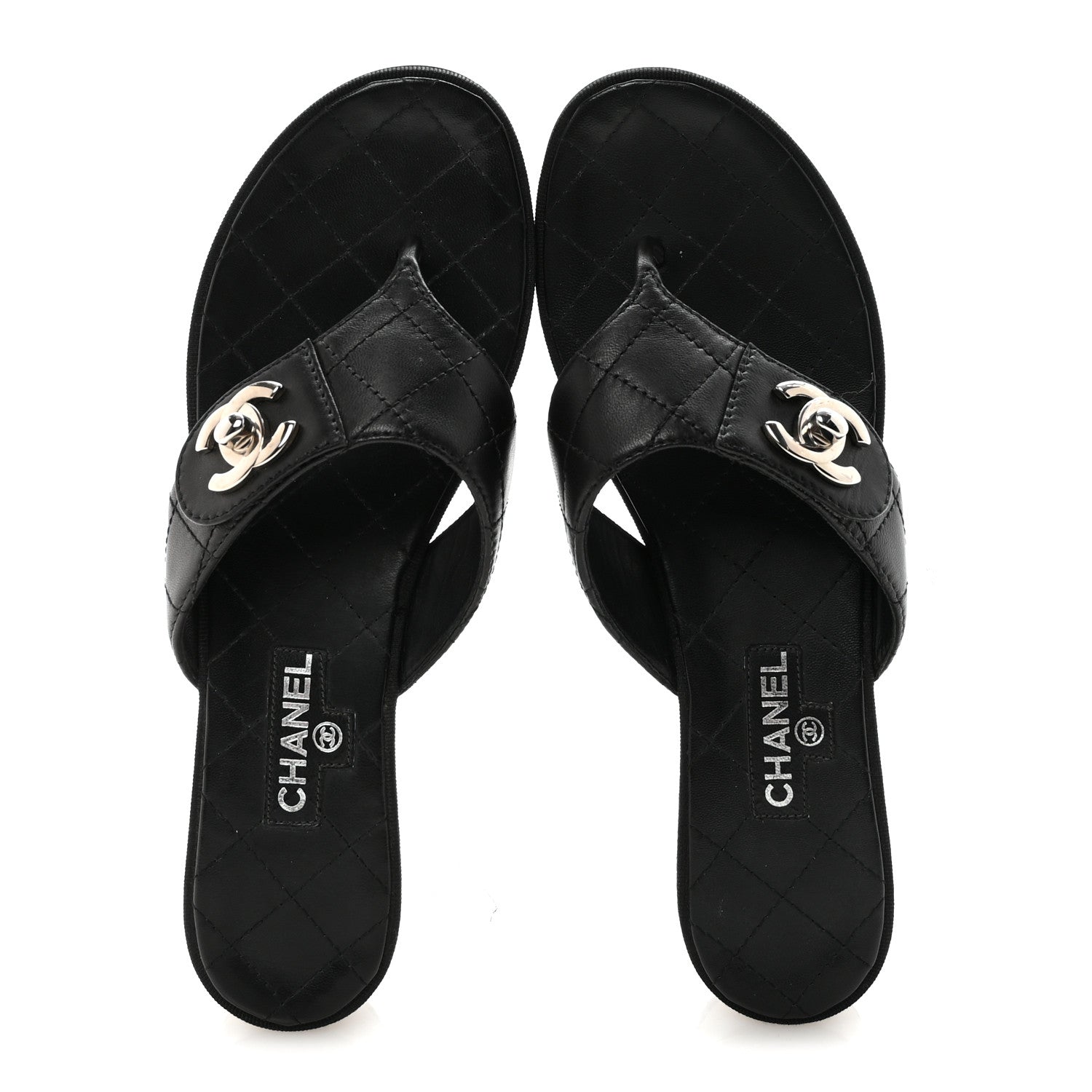 Chanel Lambskin Quilted Turnlock CC Platform Thong Sandals 39 Black 2 of 8