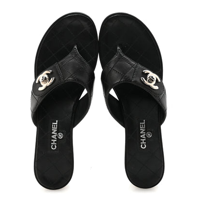 Chanel Lambskin Quilted Turnlock CC Platform Thong Sandals 39 Black 2 of 8