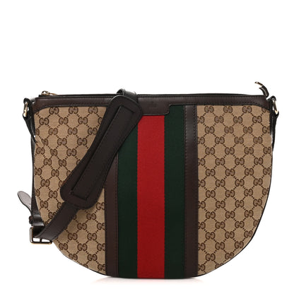 Gucci Monogram Vintage Web Medium Half Moon Hobo Dark Brown 1 of 10
