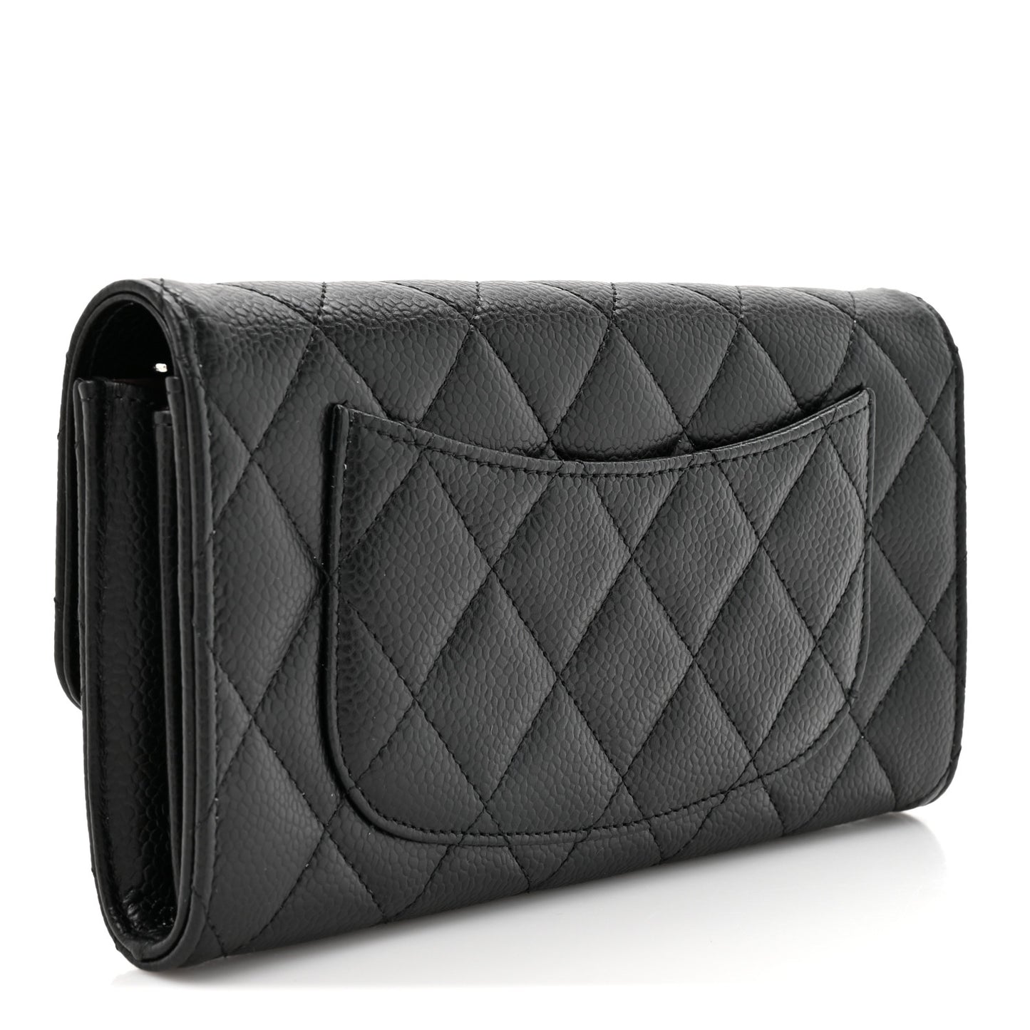 Caviar Quilted Large Gusset Flap Wallet Black