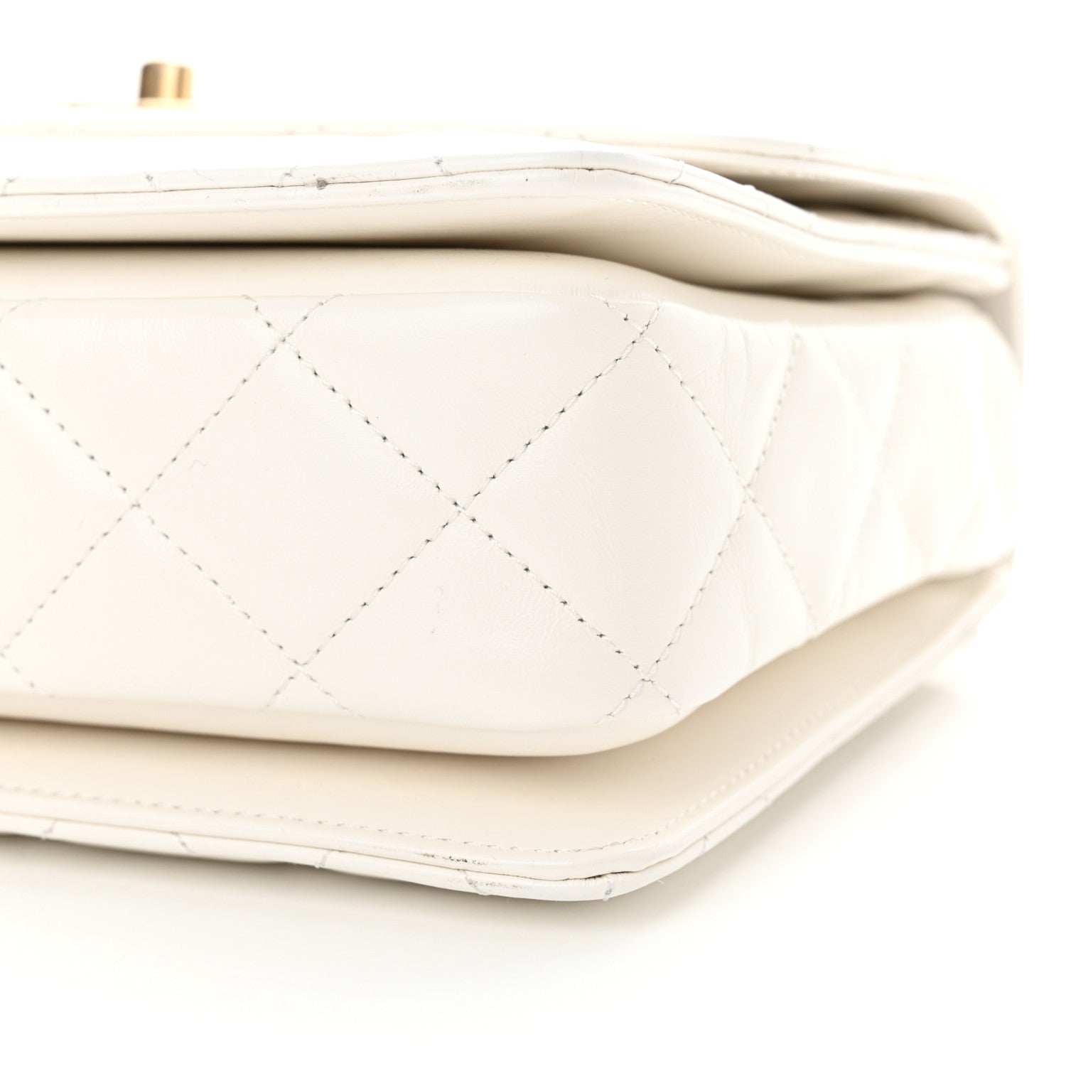 Chanel Shiny Calfskin Quilted Small Chain Top Handle Flap White 10 of 11